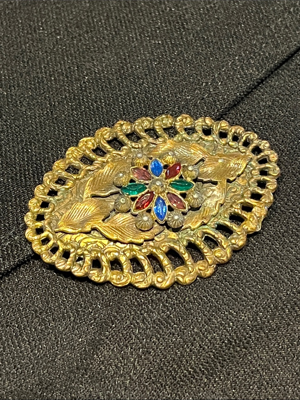 Vintage Florenza Style Rhinestone Floral Brooch Filigree Statement Pin - Picture 6 of 12